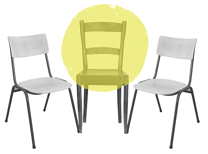 A graphic containing three chairs
